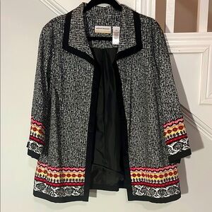 Alfred Dunner Vintage  Black and White‎ Textured Jacket with decorative colors